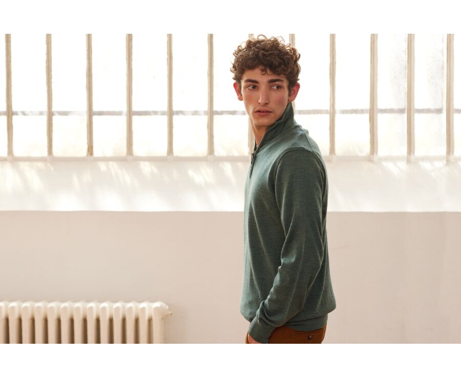 Pull col zippé homme Vert Chiné - VLARINOS
