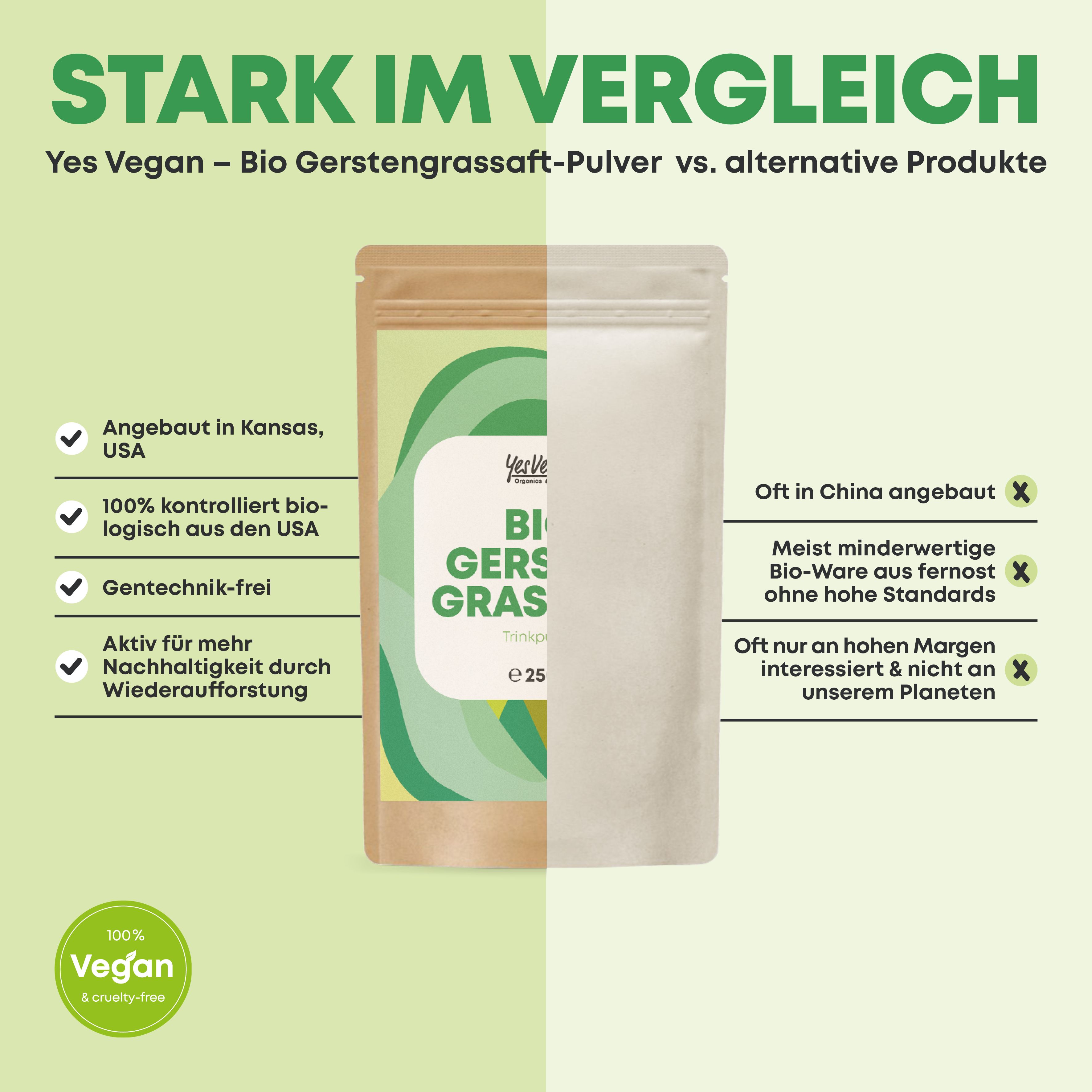 Gerstengrassaft Pulver Bio - 250 g (XL Packung) Gerstengras Pulver aus Kansas