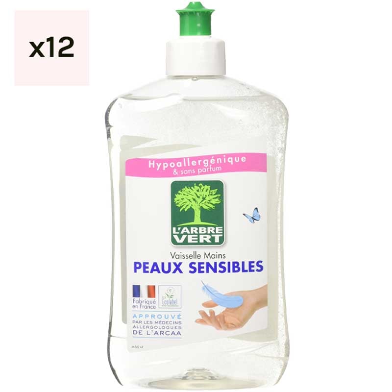 Liquide vaisselle mains - Peaux sensibles - 12 x 500 ml