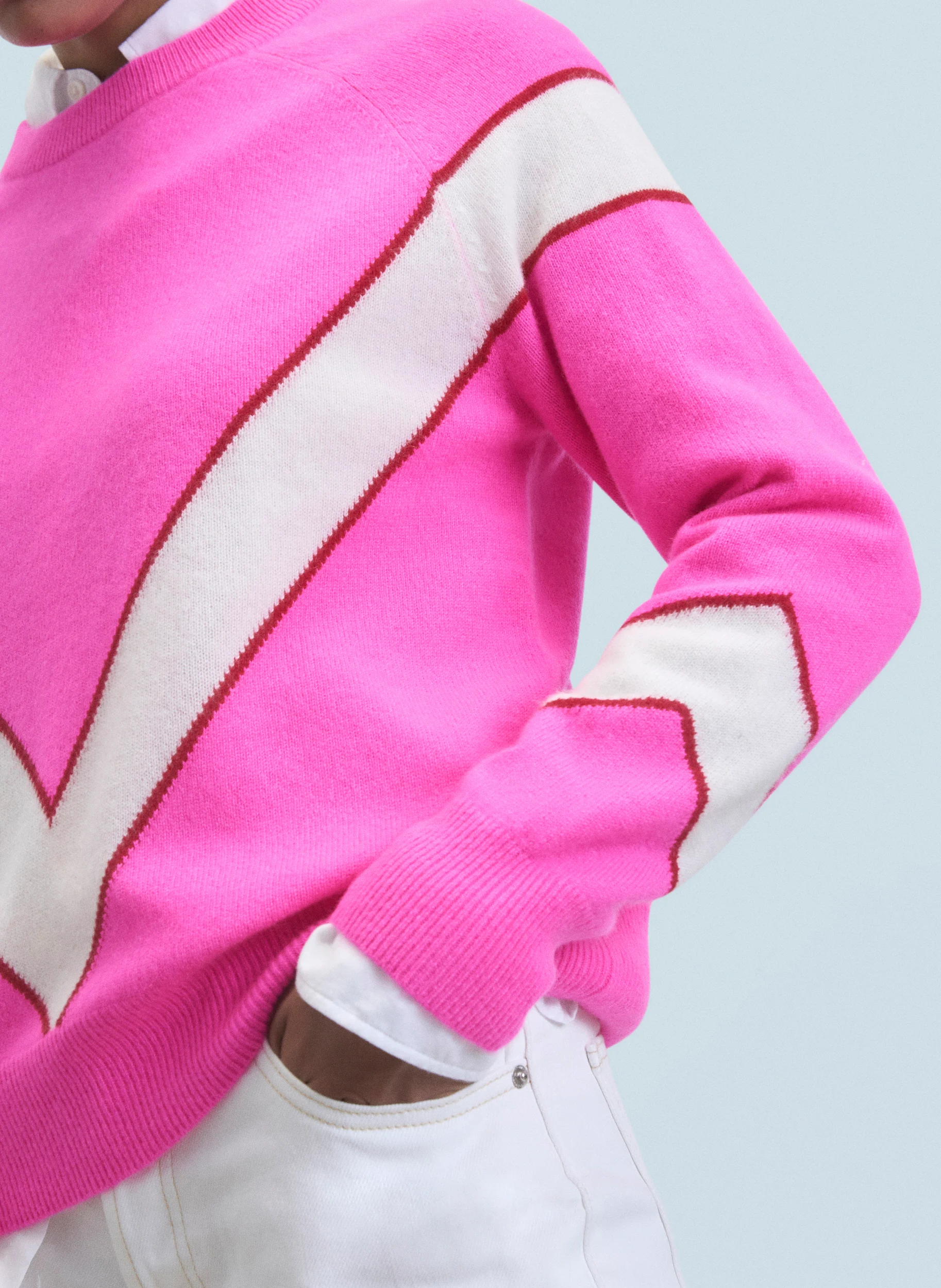 Pull droit col rond en cachemire | Rose