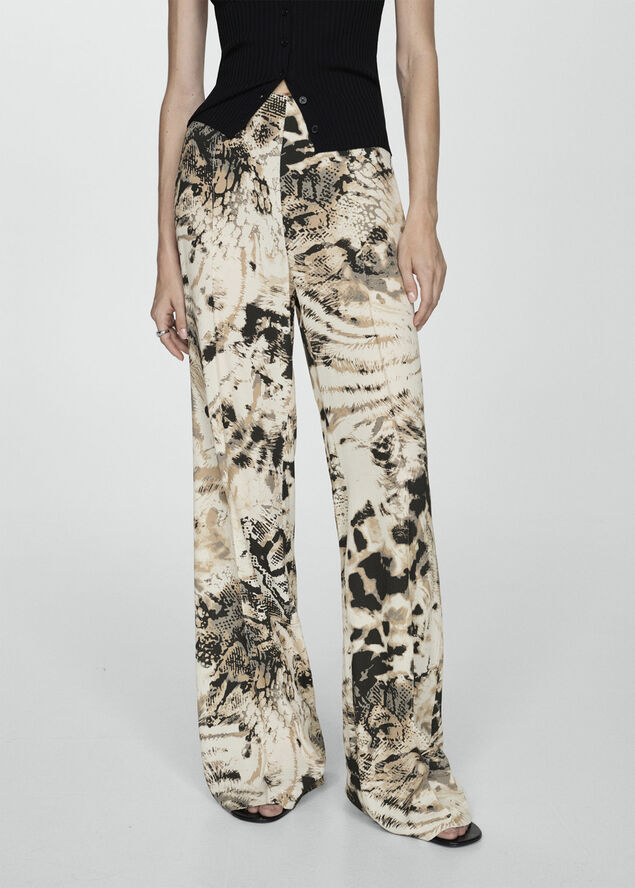 MANGO Fluid animal print trousers Light beige