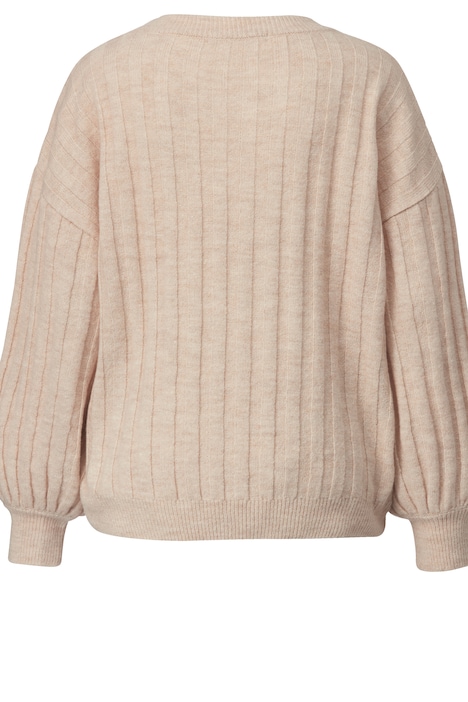 Pullover, oversized, Rippstrick, Rundhals, weiter Langarm
