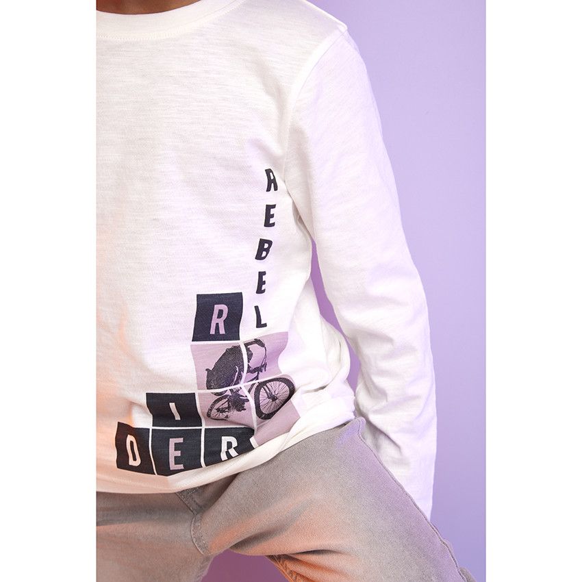 T-shirt manches longues en jersey avec print pour garçon - Ecru