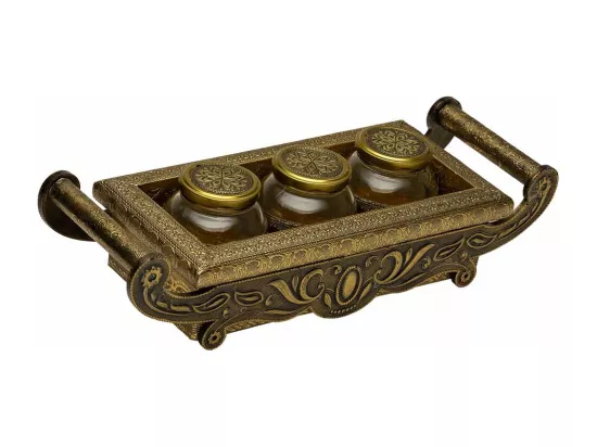 Plateau en métal repoussé couleur cuivre 43x17,5x7h