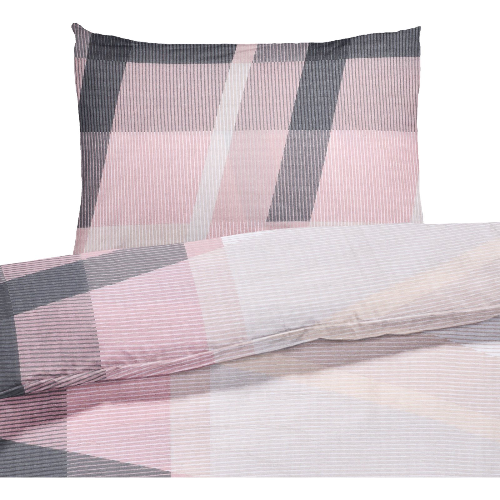 Bettwäsche Seersucker gestreift silber-rose 200x210 2x65x65 Bettanzug Fra