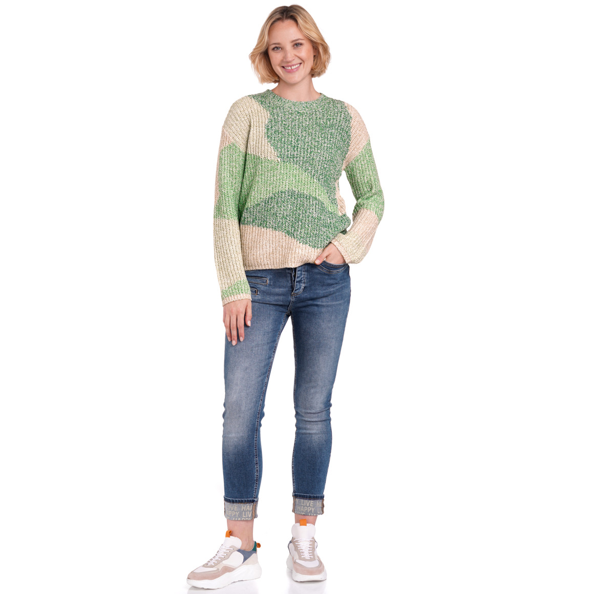 Gina Benotti Damen Strickpullover mit Farbteiler hellgrün / dunkelgrün