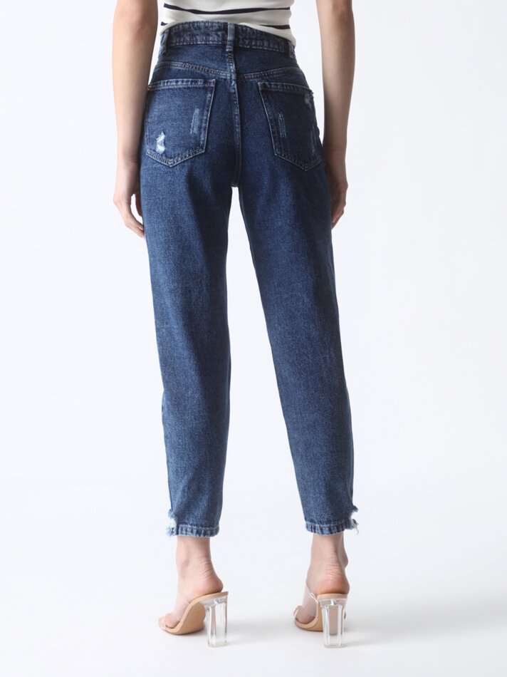 Calça jeans estilo Mom Fit - Azul Escuro