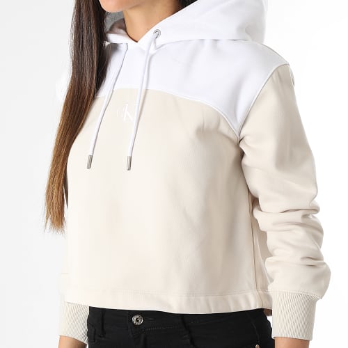 Sweat Capuche Femme Color Block 1336 Beige Blanc