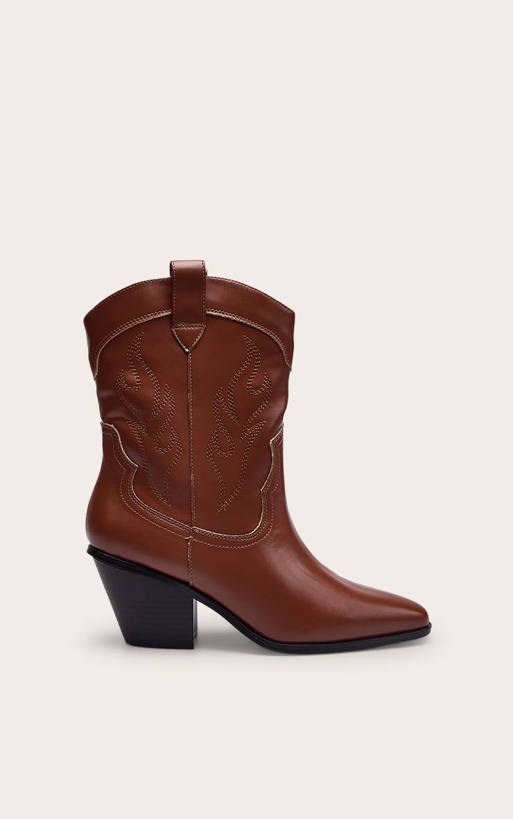 Marron Bottines Western Brodées En Synthétiquecuir