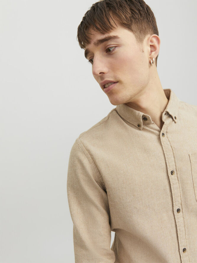 Jack & Jones JJECLASSIC MELANGE SHIRT LS SN Oatmeal