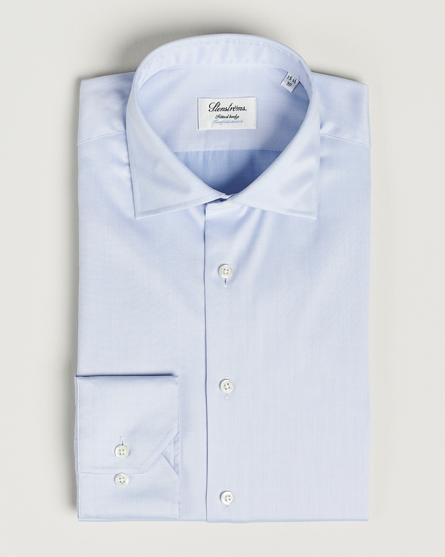 Stenströms Fitted Body Twofold Stretch Shirt Light Blue