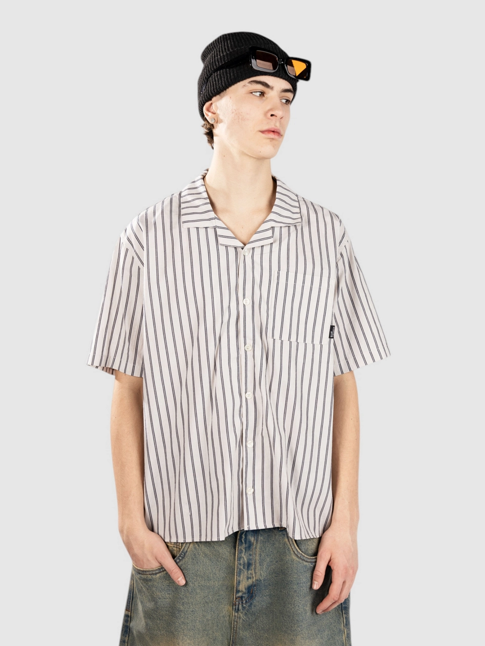 Blue Tomato Boxy Striped Linen Shirt blue striped