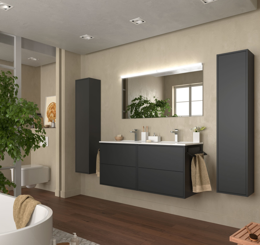 Muebles Ideal badmeubel 120cm met wastafel en spiegel zwart mat