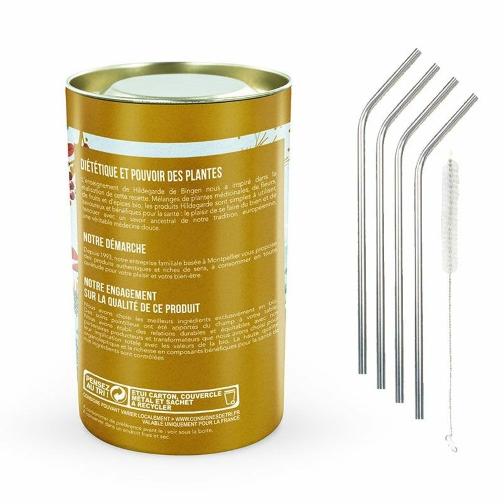 Tisane bio soirées d'hiver + 4 pailles en inox