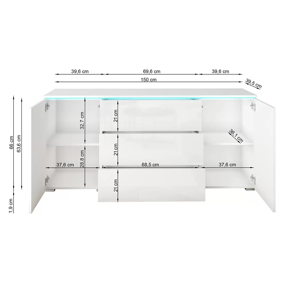 Sideboard Vera 150 Betonoptik,weiss