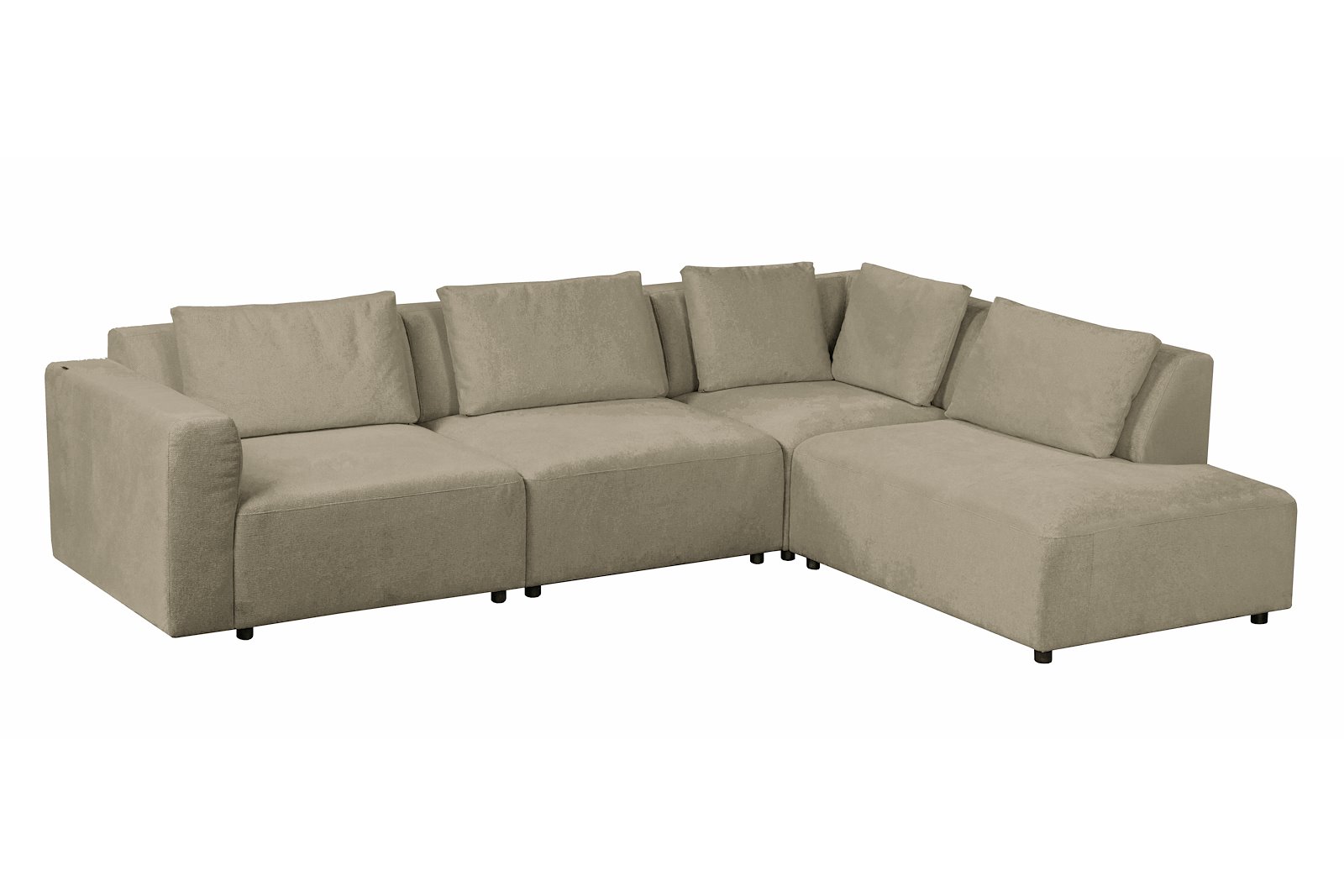 Cosmo hjørnesofa med ryggputer Oppsett 105. 3-seter med åpen ende høyre. Tekstil Fara Kitt med sorte ben