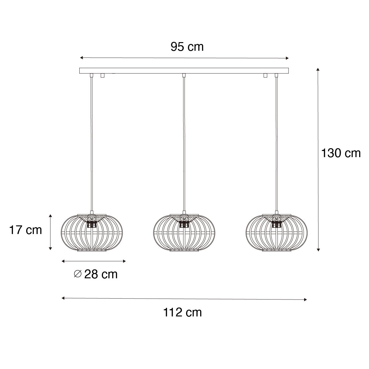 Oosterse hanglamp bamboe 3-lichts langwerpig - Amira