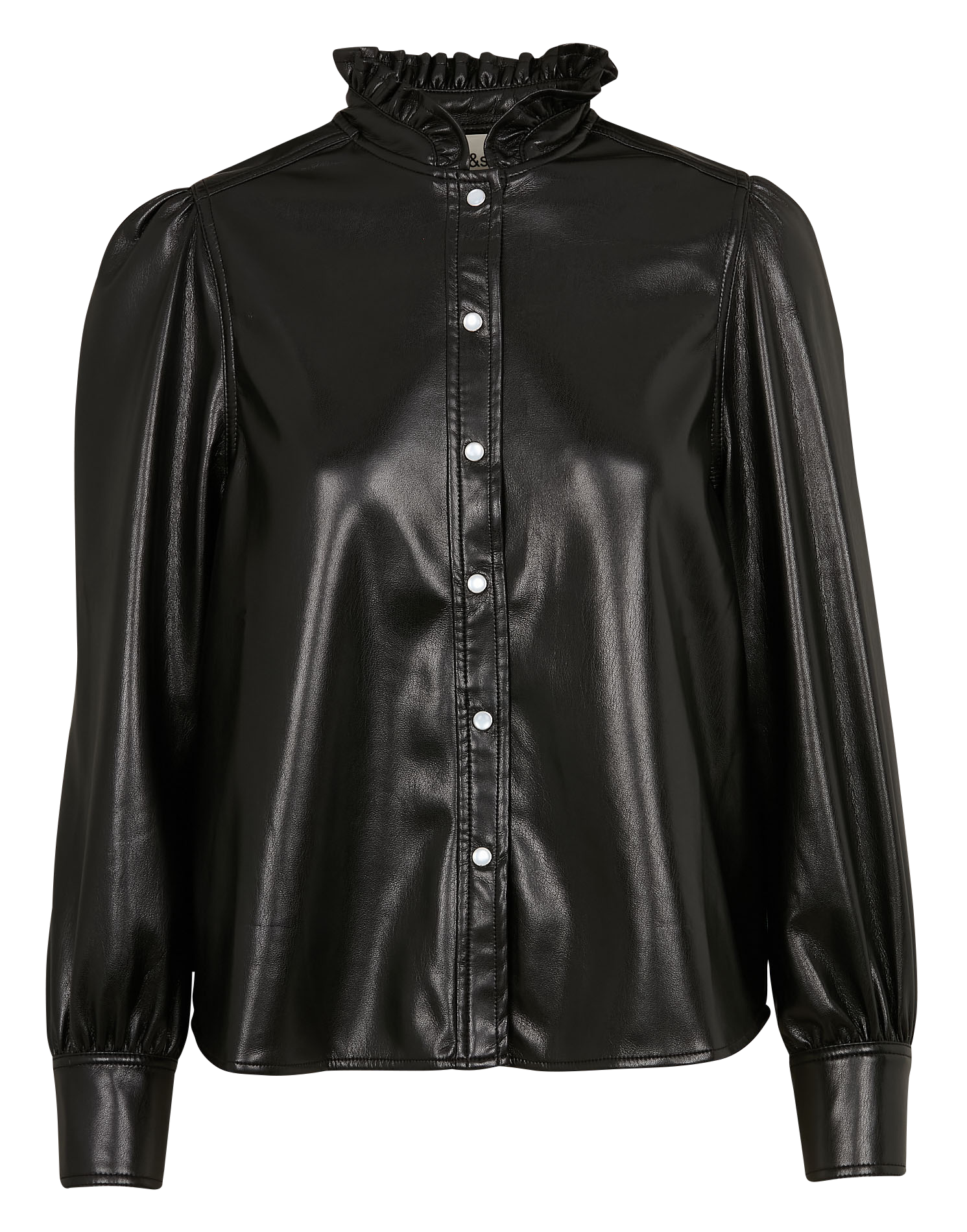 CAXIE - Chemise col à volants effet cuir | Noir