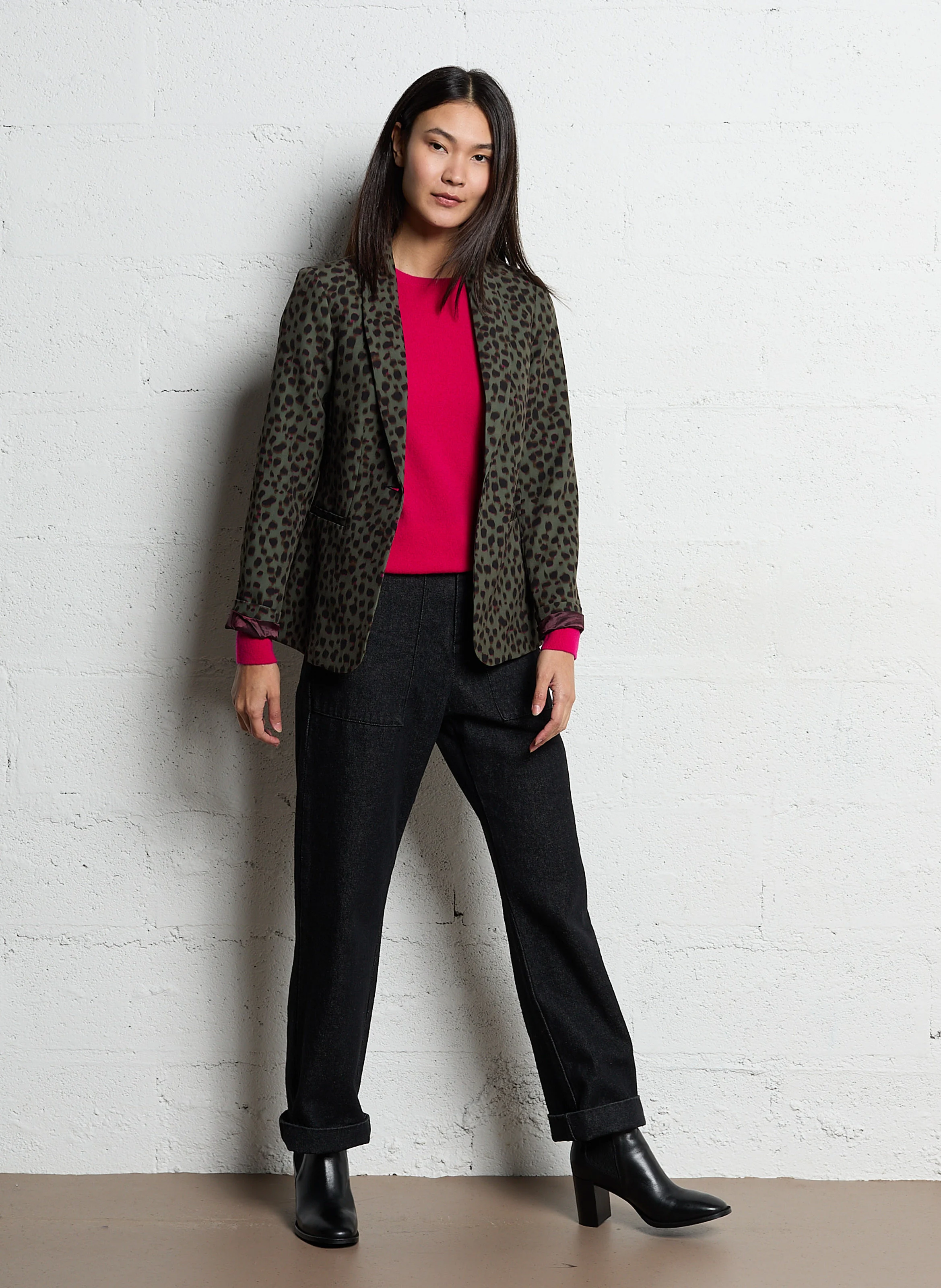VIKKY - Veste tailleur imprimé| Kaki