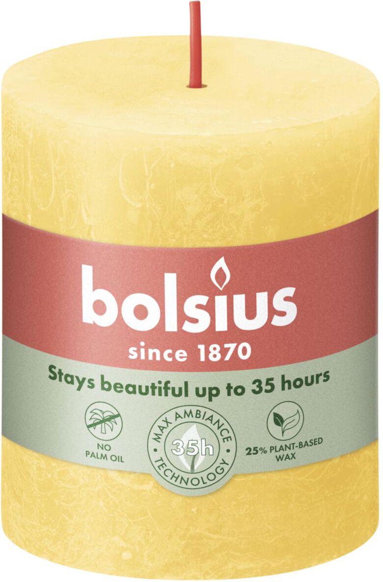 Bolsius stompkaars Rustiek Shine geel 35 uur D 6,8 H 8 cm