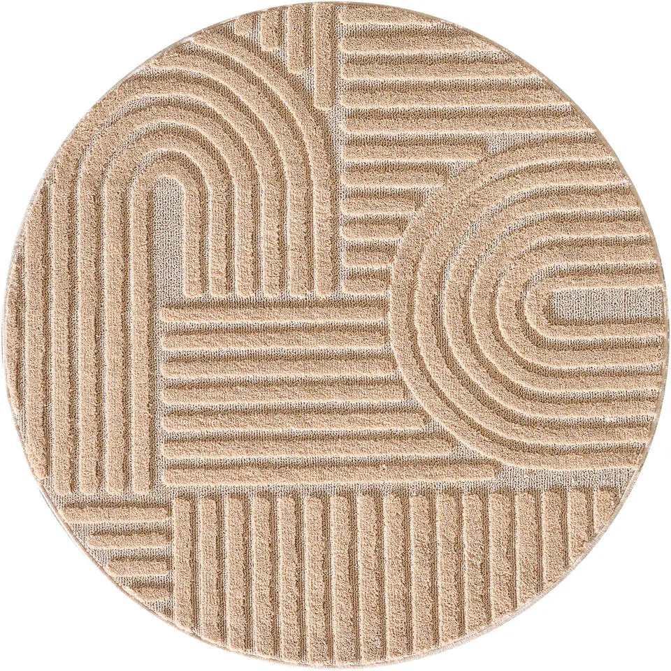 Rond Modern Japandi Vloerkleed - Roze - Boho Scandinavisch - Ø200 cm Laagpolig
