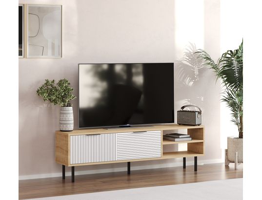 CONCEPT1 - Meuble TV Venus chene saphir blanc 150 x 30 x h45 cm
