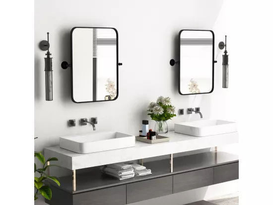 Miroir Salle de Bain 76,5 × 56 cm,4MM Verre Argenté sans Cuivre, Miroir rectangulaire pivotant, Films antidéflagrant