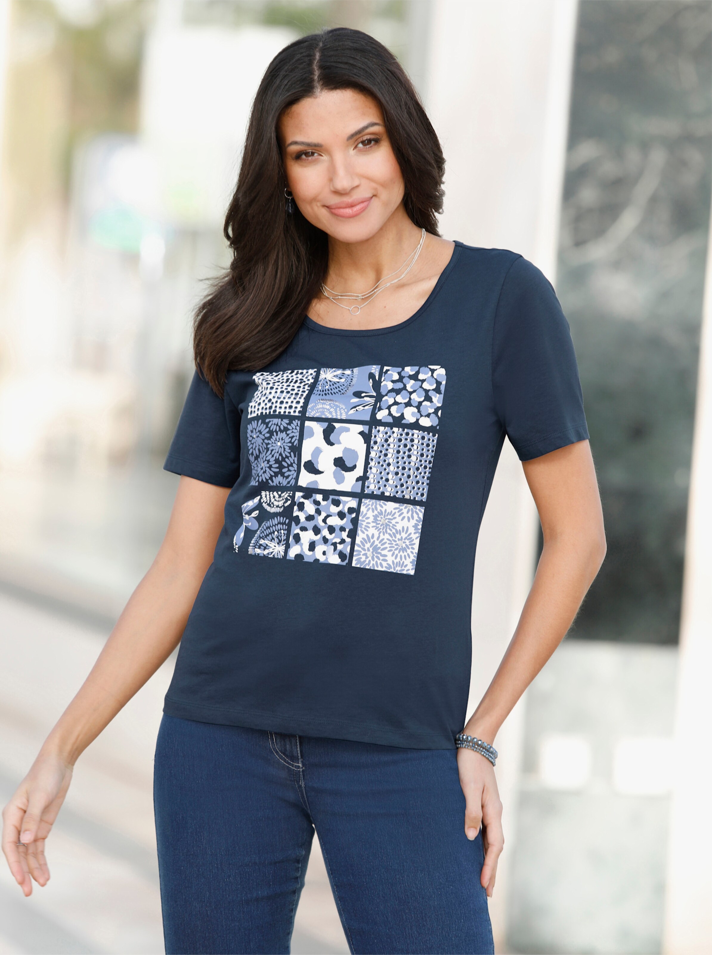 Rundhalsshirt mit silberfarbenem Folien-Print