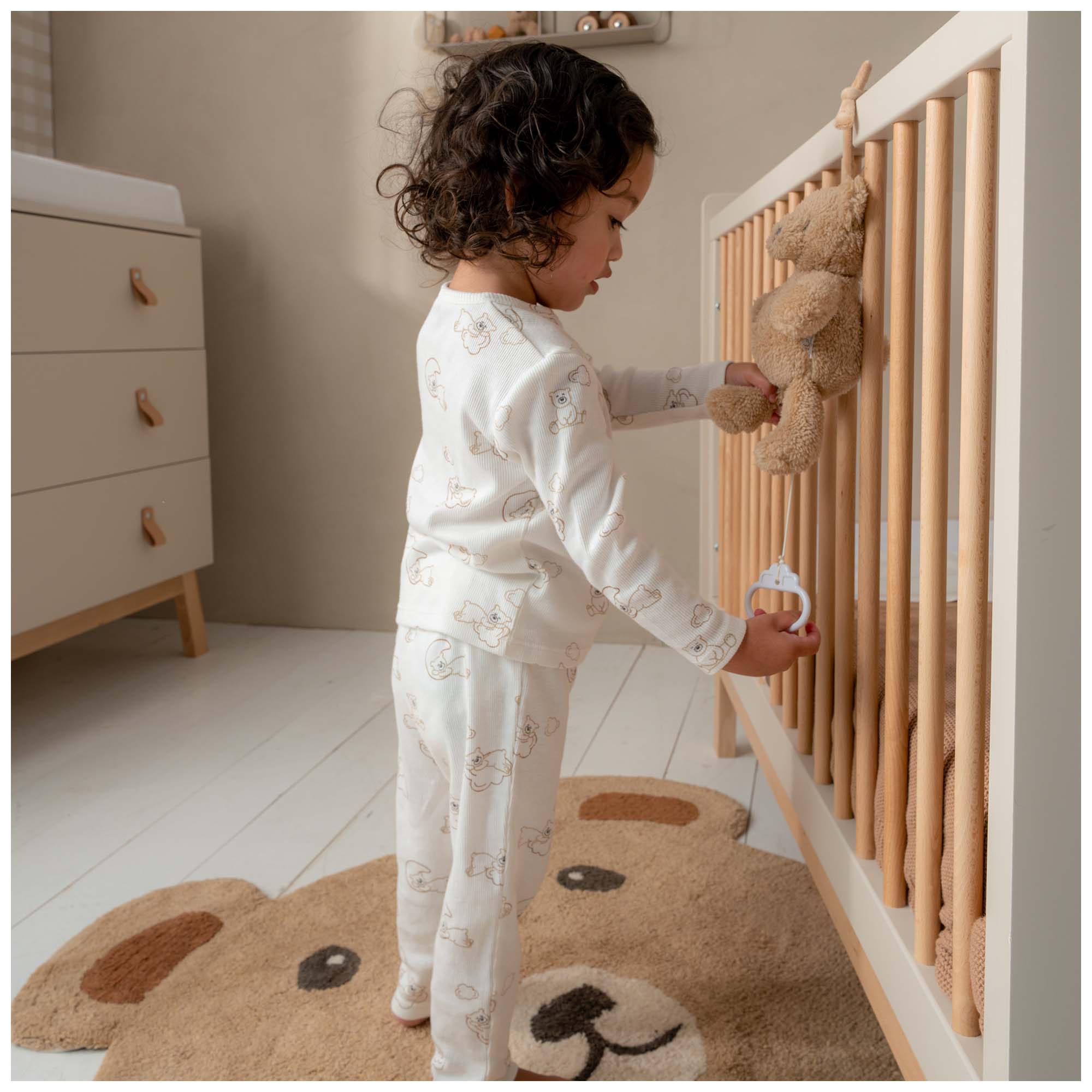 Prénatal baby pyjama beren rib wit