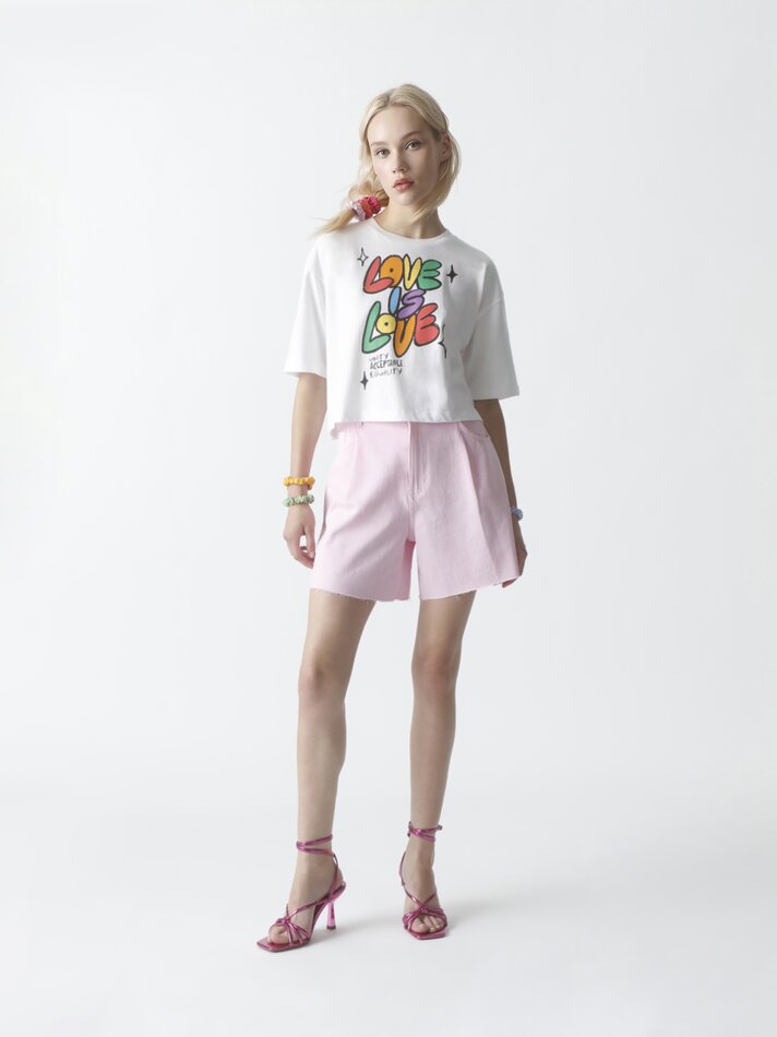 Camiseta cropped estampada - Off-white