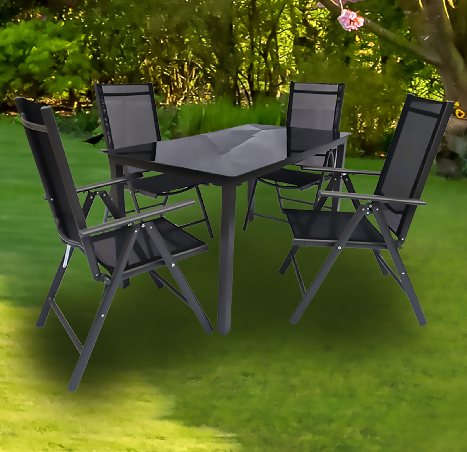 5-teilige Sitzgruppe - anthrazit - Aluminum - 140x80 cm