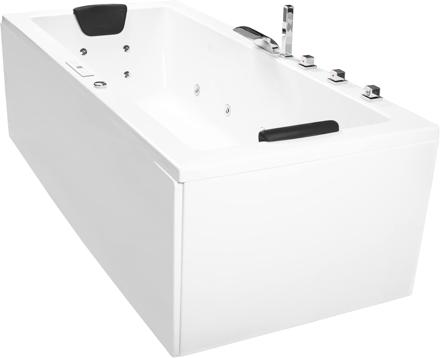 Classic Indoor Whirlpool Badewanne Naxos mit 24 Massagedüsen, Wasserfall, LED-Ambiente, Touchpanel, Bluetooth und Radio (180 x 80 x 62 cm)