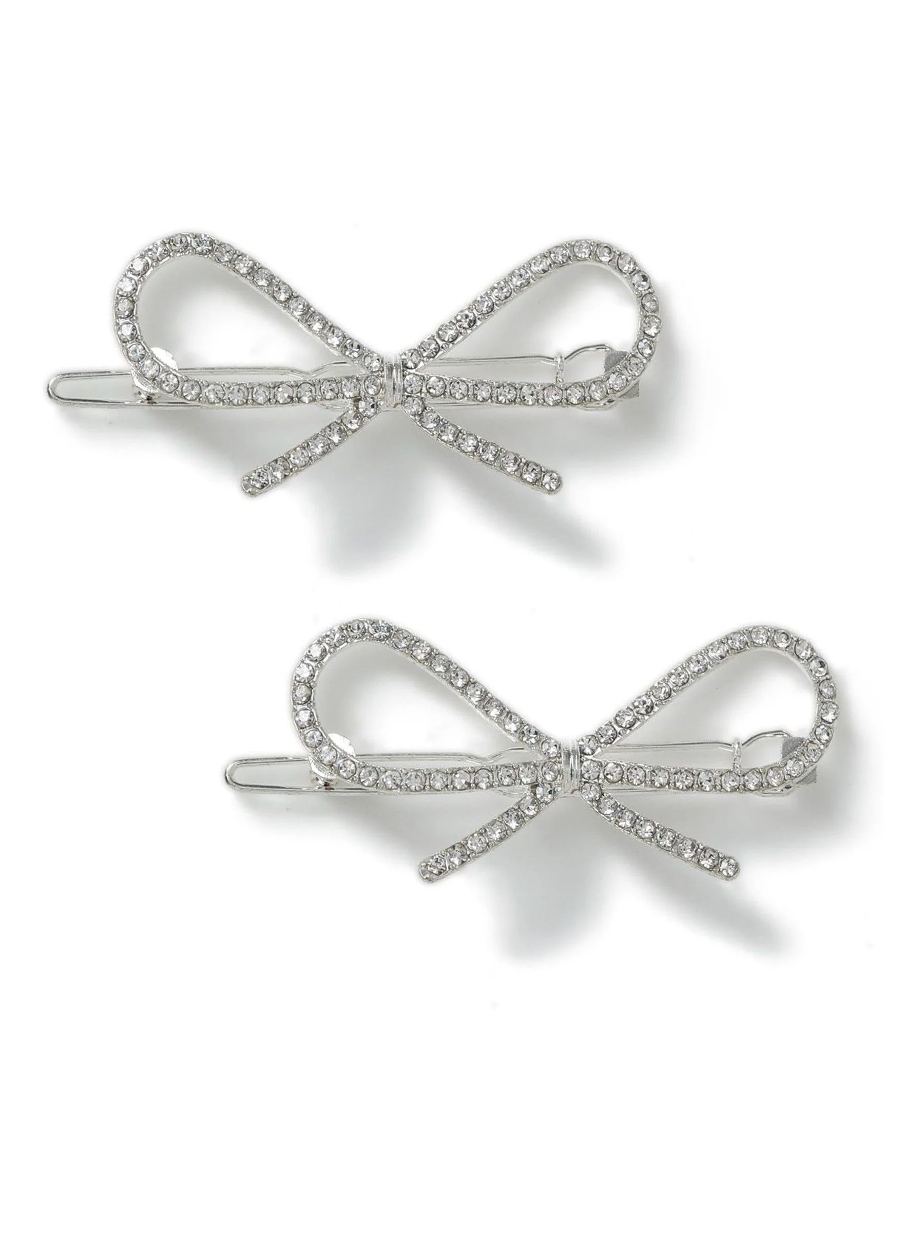 Aela Silver Tone Sparkling Bow Hair Clips Multipack
