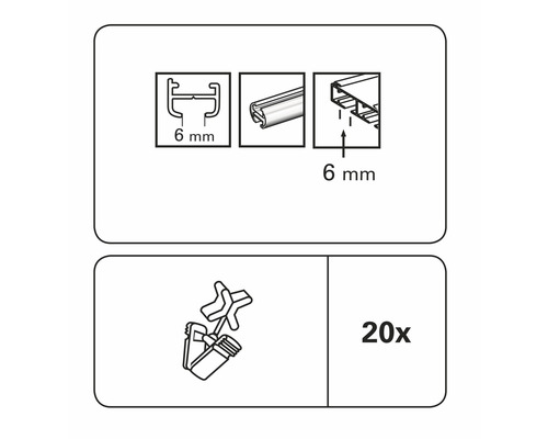 X-glijders met klem voor 6 mm loopkanaal, 20 stuks