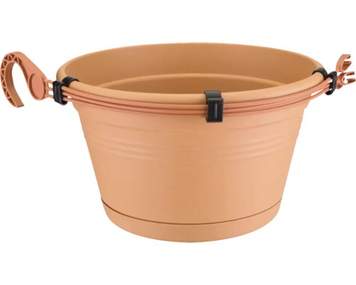 elho Green Basics hangende plantenbakset, kunststof, Ø 28 cm, H 18 cm, terracotta, inclusief houder en schotel