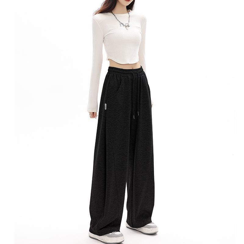 Dovitade - Mid Rise Plain Wide Leg Pants