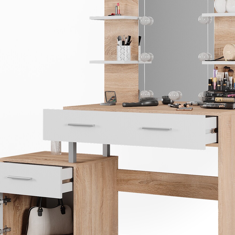 Vicco Schminktisch Frisiertisch Frisierkommode Maria Weiß Sonoma Spiegel LED 132x145 cm modern Ablage