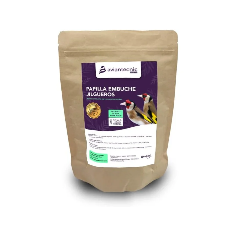 Fórmula para alimentação manual de pintassilgos, 400g, com seringa de alimentação incluída.