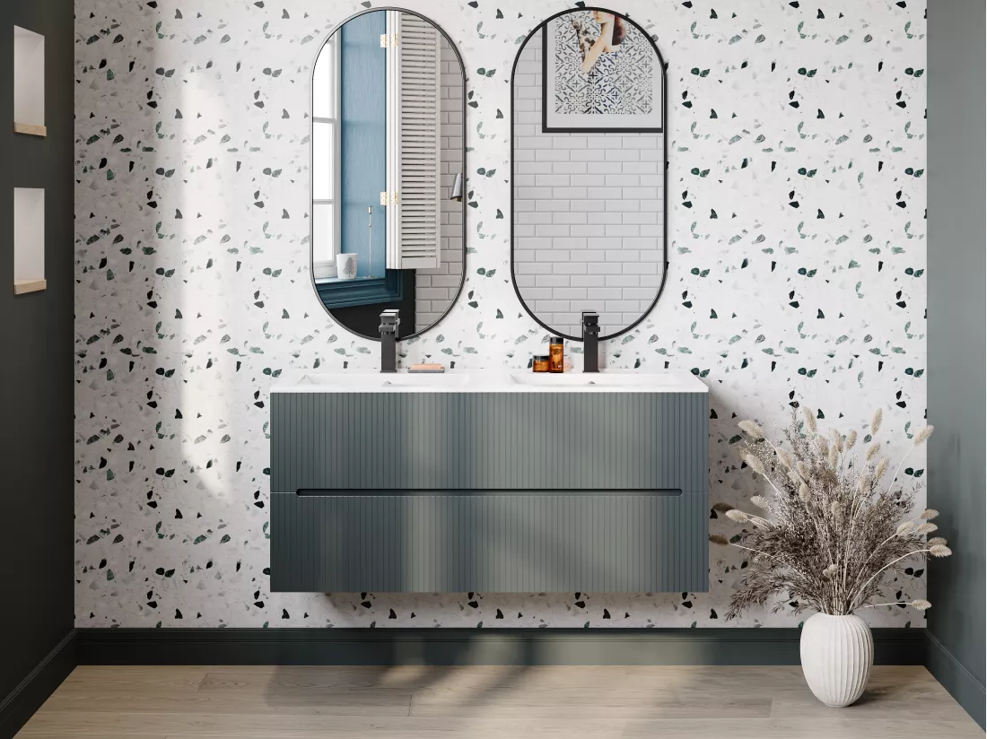 Meuble sous vasque suspendu strié gris - 120 cm - PAVANI