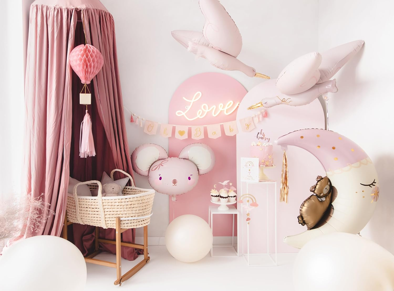 (68x55cm) Party Deko Folien Ballon Maus Luftballon für Baby Shower / Geburt - Rosa