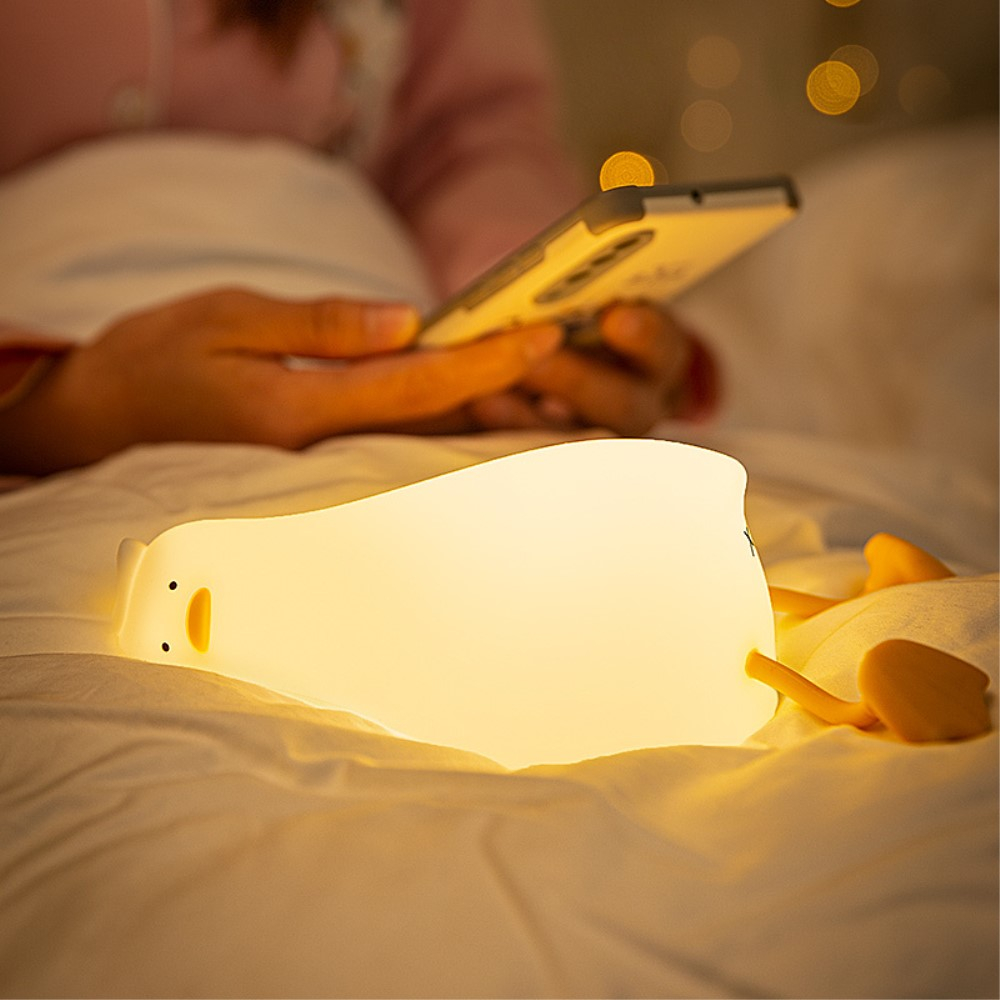USB Silikon Ente Kinder Nachtlicht LED Lampe mit Touch Funktion - Weiss