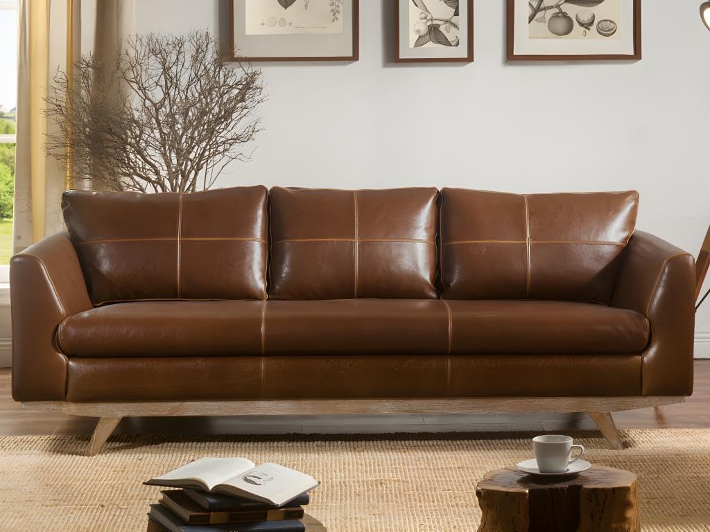 Vente-unique Alegan, 3-Sitzer-Sofa aus Leder, Antik-Optik, Braun