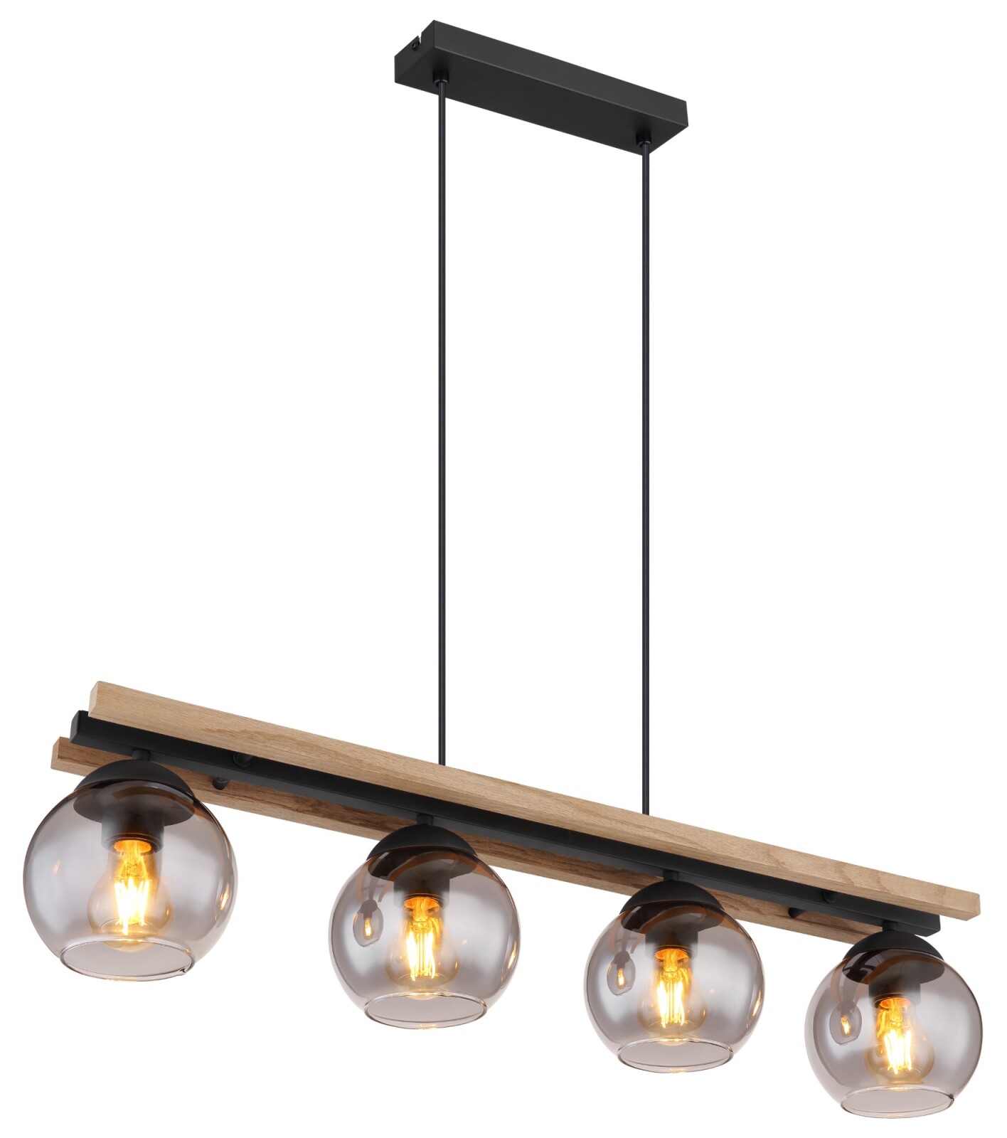 Hängeleuchte - schwarz matt - rauchfarben - Holz - 85 cm