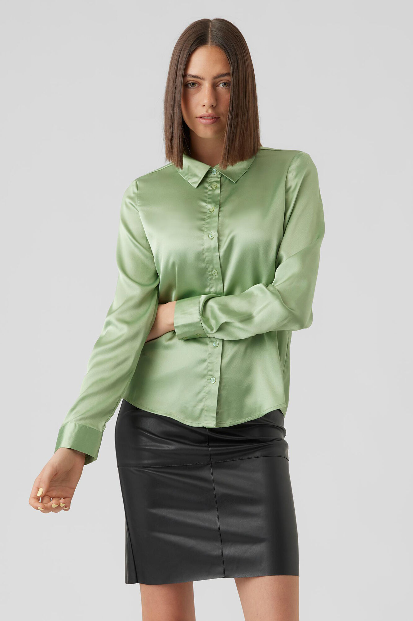 Camisa básica feminina de manga comprida - Verde