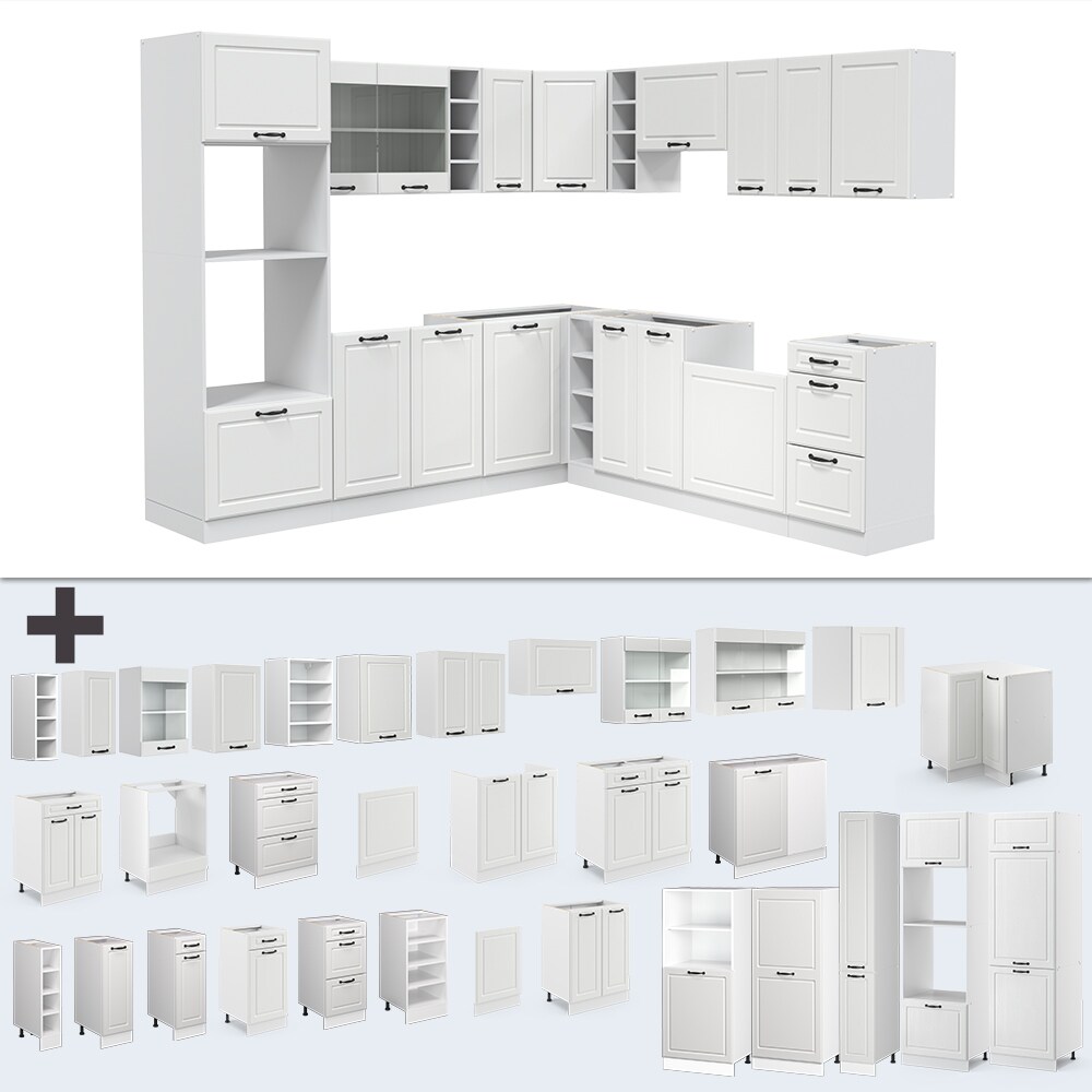 Vicco Küchenzeile Eckküche Einbauküche R-Line Ecke Landhaus Weiß Küchenblock