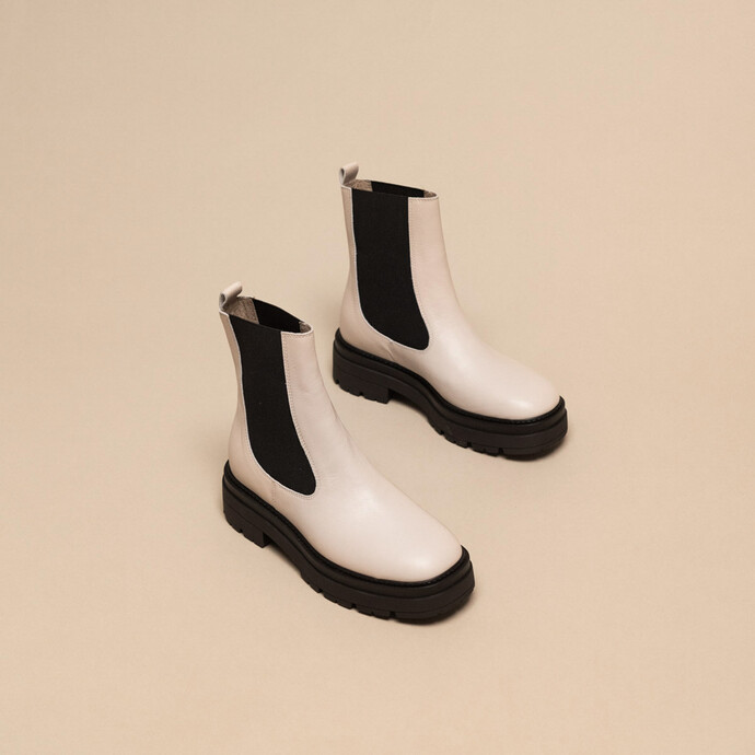Bottines à plateformes  en cuir écru