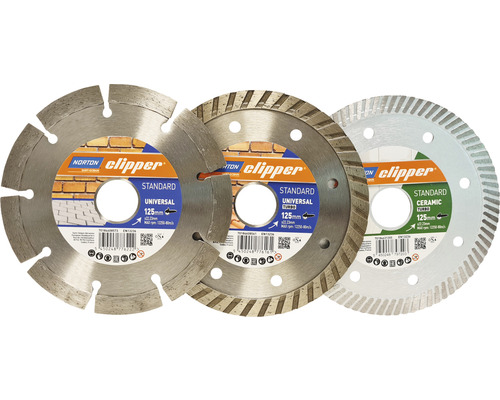 Norton Clipper Diamantdoorslijpschijvenset Standaard Ø 125x22,23 mm incl. 3x Diamantdoorslijpschijven