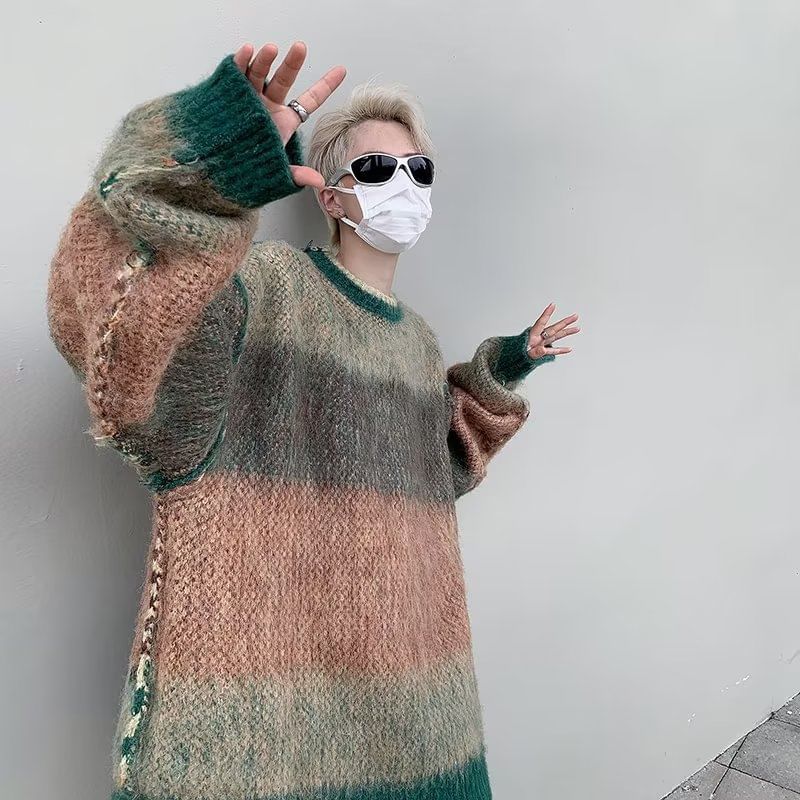 Zoslane - Gestreepte oversized trui met ronde hals