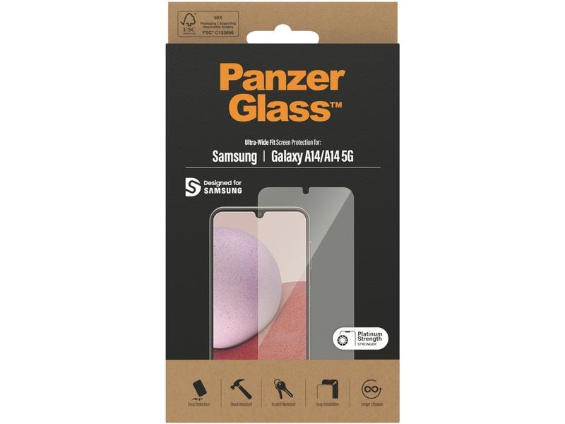 Panzerglass Displayschutz Ultra wide Fit Galaxy A14 / A14 5 Display-Schutzfolie für das Samsung Galaxy A14/Galaxy A14 5G