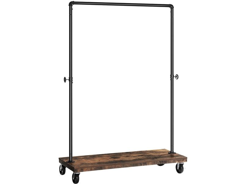 VASAGLE Garderobenständer auf Rollen 162 cm, Braun/Schwarz Garderobe im Wasserrohr-Design